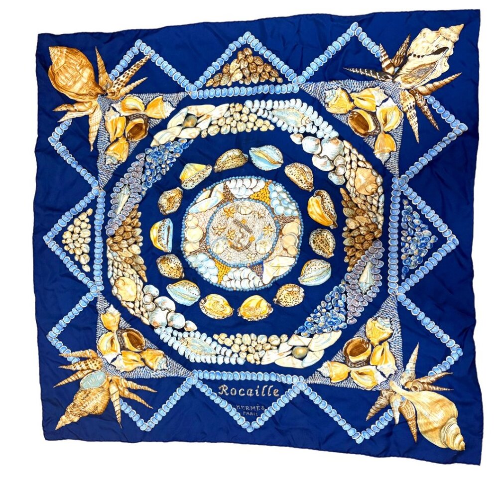 Hermes Carre 90 Rocaille Scarf Blue Silk Scarf